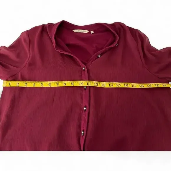 Soft Surroundings Burgundy Collarless Capizzi Top with Sheer Sleeves (L) - Picture 9 of 11